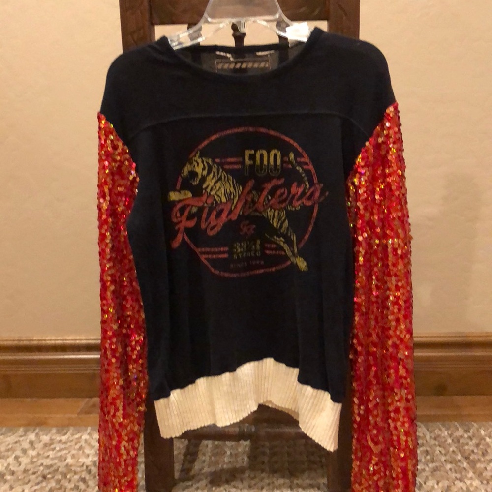 OPD NY sequins sleeve Foo Fighters vintage sweater